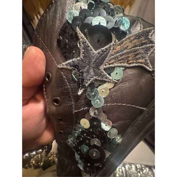 Coach C216 sequin shooting stars space rocket  stars leather sneakers 10 womens - Picture 5 of 9